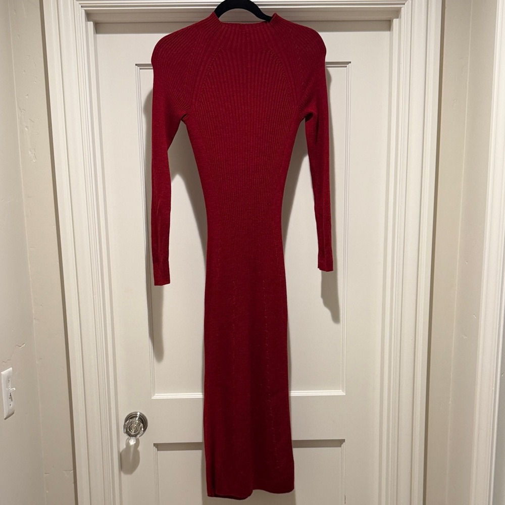 Mock Neck Red Knit Long Sleeve Maternity Dress